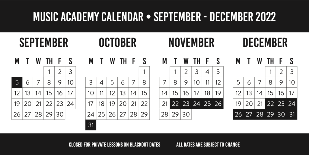 Music Academy Calendar 2022